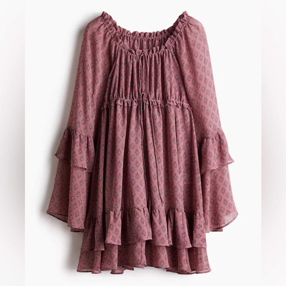 H&M Floral Flounced Chiffon Dress